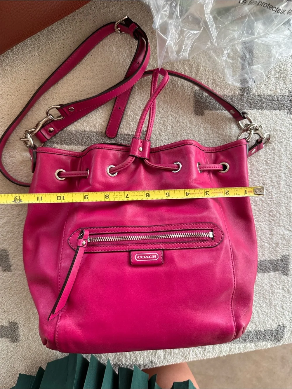 Coach Fuscia Leather Daisy Drawstring bucket Bag